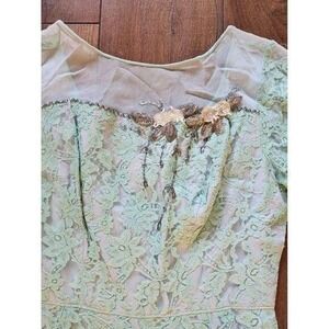 Vintage 1960s Handmade Lace and Beaded Midi Wiggle Pencil Dress Small